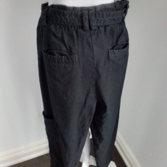 Anthropologie Elevenses  Linen High Waist Paper Bag Romy Cargo Pants Black Sz M - Picture 5 of 8